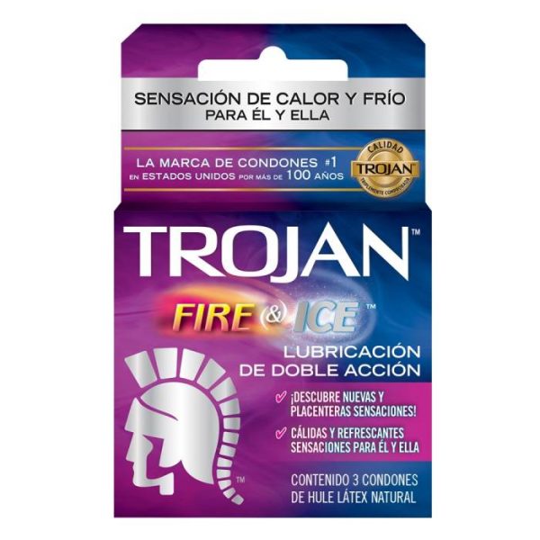 Condones Trojan Fire & Ice lubricante de doble acción 3 pzas