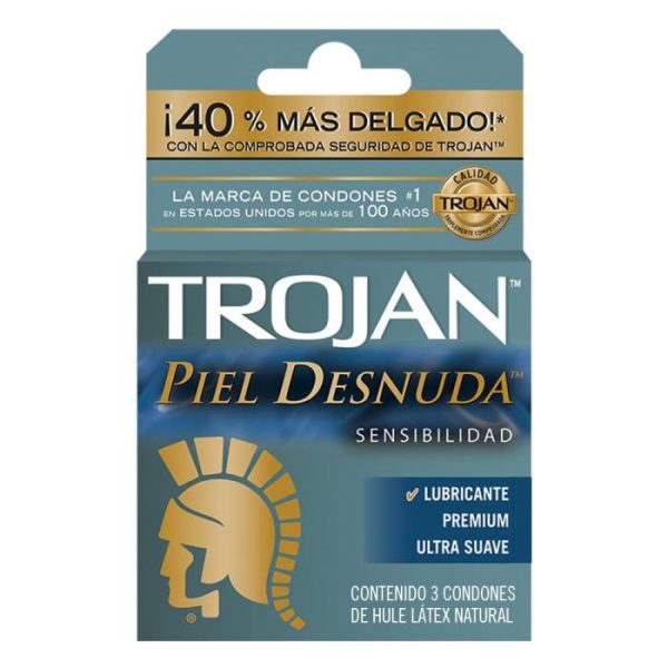 Condones Trojan Piel Desnuda sensibilidad 3 pzas