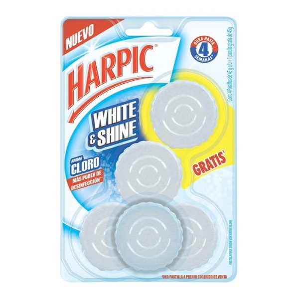 Pastilla para tanque Harpic white & shine aroma cloro 5 pzas de 45 g c/u