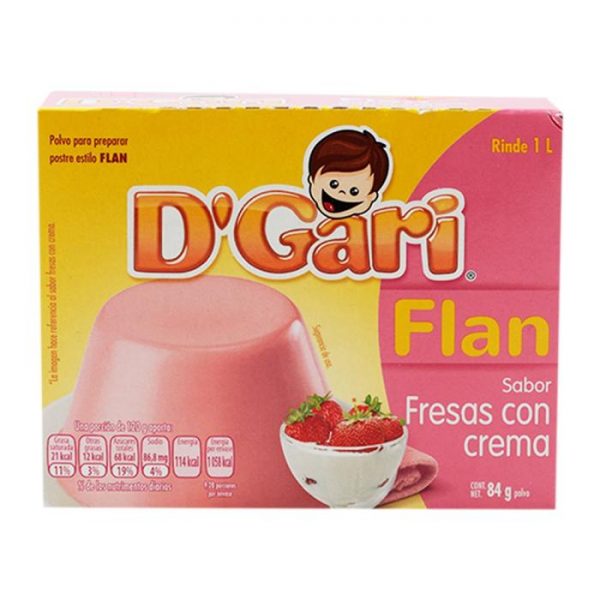 Polvo para preparar flan D'Gari sabor fresas con crema 84 g
