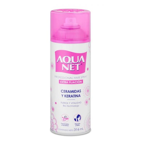 Spray para cabello Aqua Net ceramidas y keratina extra fijación 316 ml