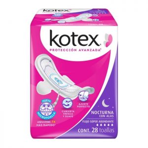 Toallas femeninas Kotex nocturna flujo súper abundante con alas 28 pzas