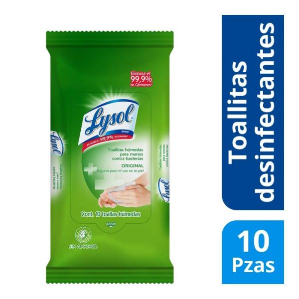 Toallitas desinfectantes Lysol para manos con 10 pzas